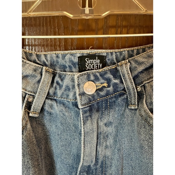 SIMPLE SOCIETY Patchwork Jeans Womens 7 28 Light Wash Distressed Straight Leg De - Picture 2 of 11